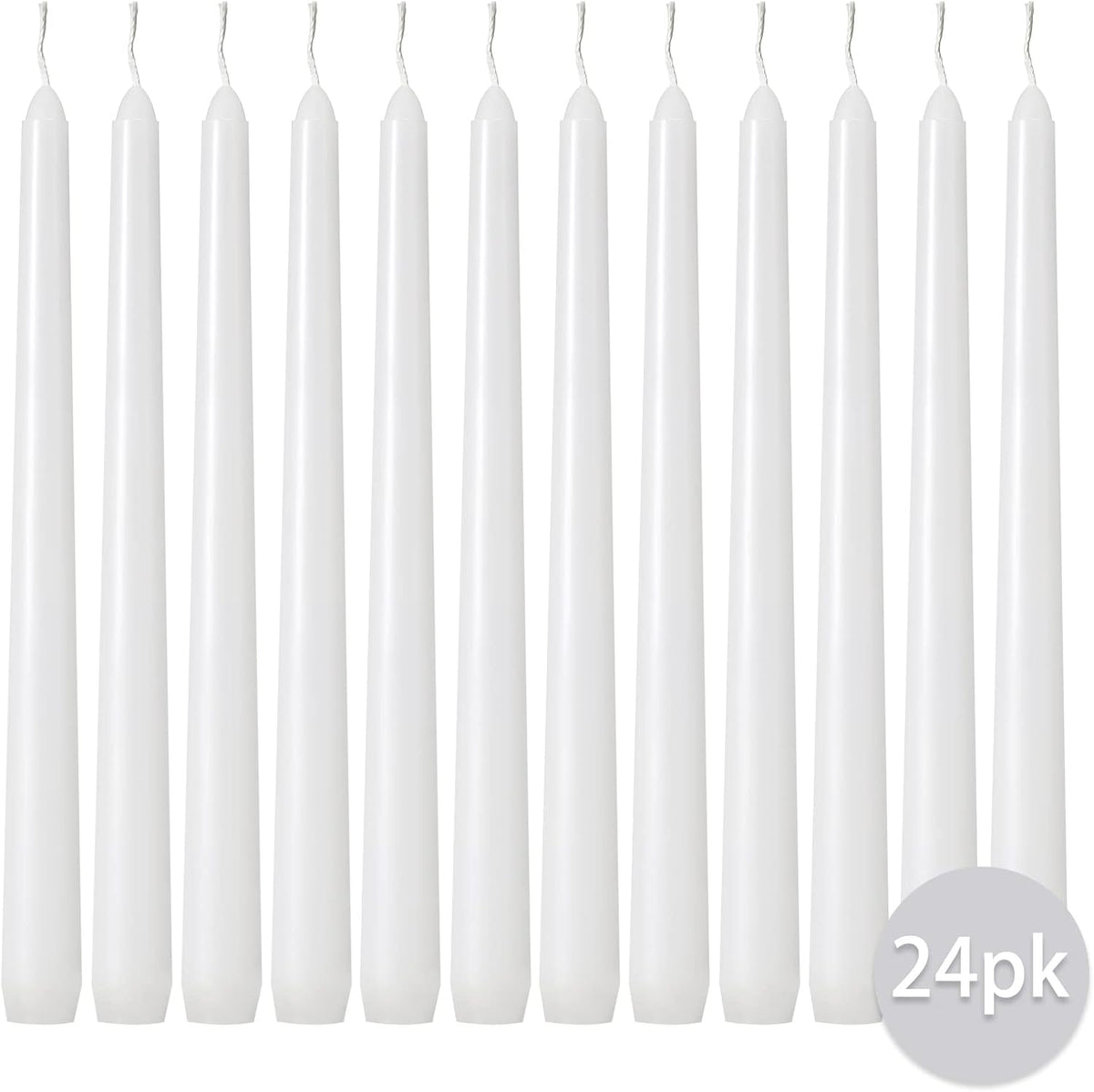Kedtui Taper Candles 10 inch (H) Dripless, Set of 24 White Unscented and Smokeless Taper Candles Long Burning, Paraffin Wax with Cotton Wicks for Burning 8 Hours Time