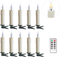 Pack of 10 Clip On LED Taper Candle with 3D Flickering Flame, Battery Operated Taper Candle with Clips and Remote, Plastic, Ivory