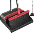 Broom and Dustpan Set, 52" Long Handle with Dust Pan Teeth, Red