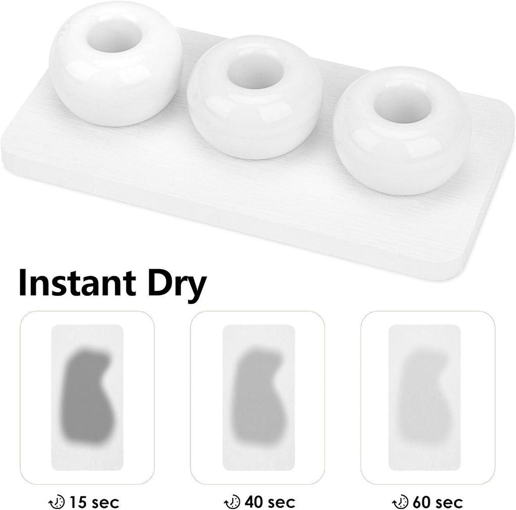 3 Pack Ceramic Toothbrush Holder with Diatomite Toothbrush Tray for Bathroom Shower Countertop Storage Organizer, Small Toothpaste Razor Electric Tooth Brush Head Stand (White)