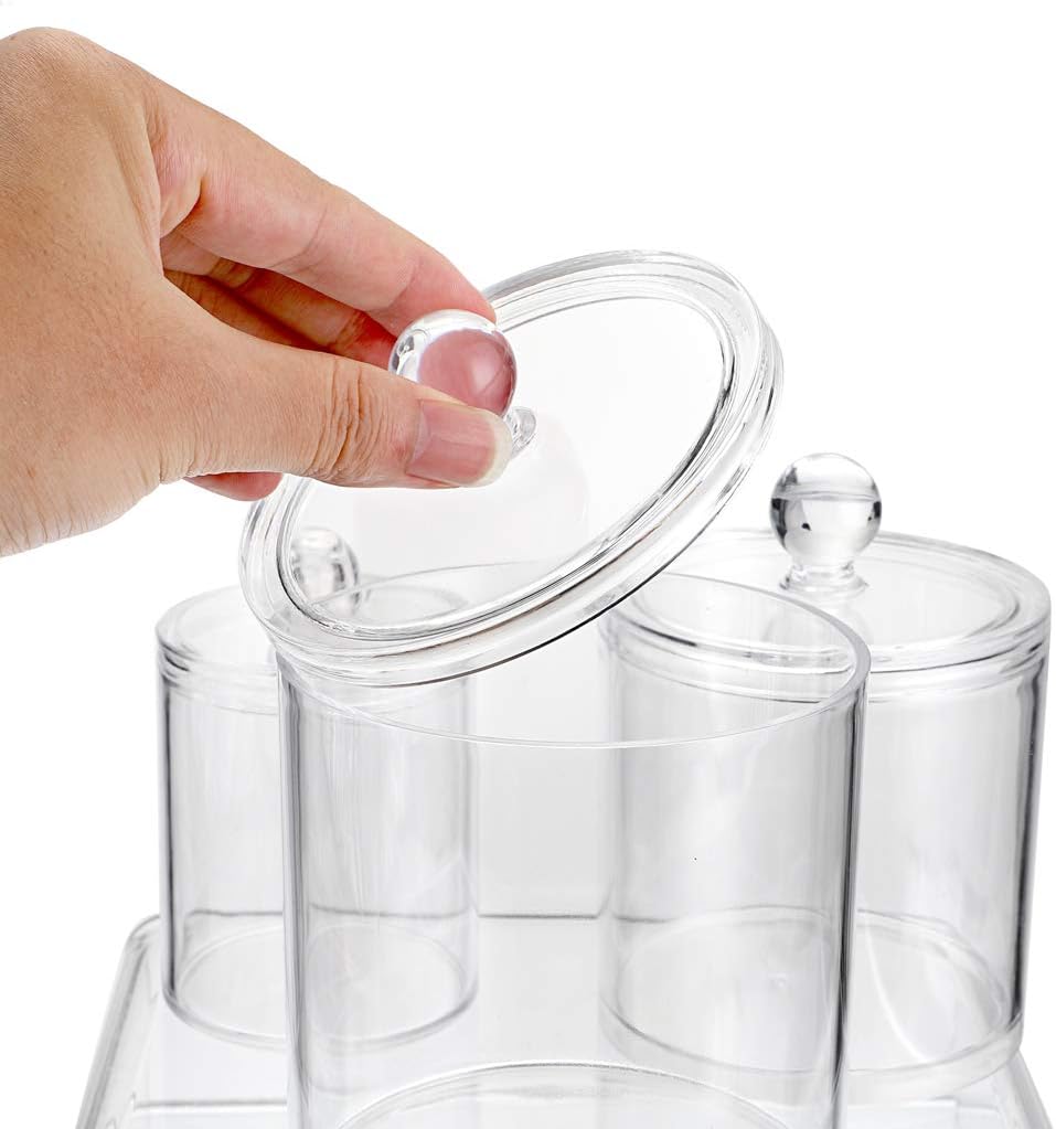 Hipiwe Set of 3 Cotton Ball and Swab Organizer Acrylic Q-Tips Jar with Lid