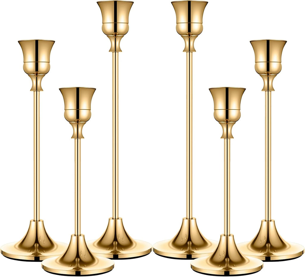 Candle Holder Gold Candlestick Holder Metal Taper Candle Holder Brass Gold Vintage Candle Stick Holders Set of 6 Table Centerpiece Decor for Dinning Party Wedding