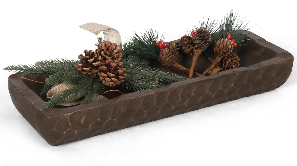 Oakrain Decorative Bowl Rustic 16" Hand-Carved Wooden Dough Bowl, Brown