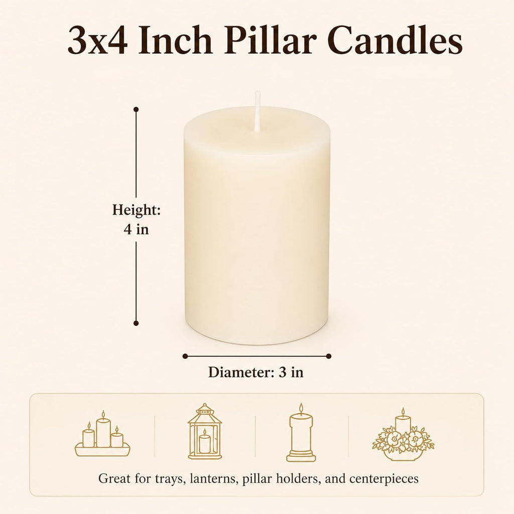 White Soy Pillar Candles,Non-Toxic,3x4 Inch, 55-Hour,Unscented,3 Pack