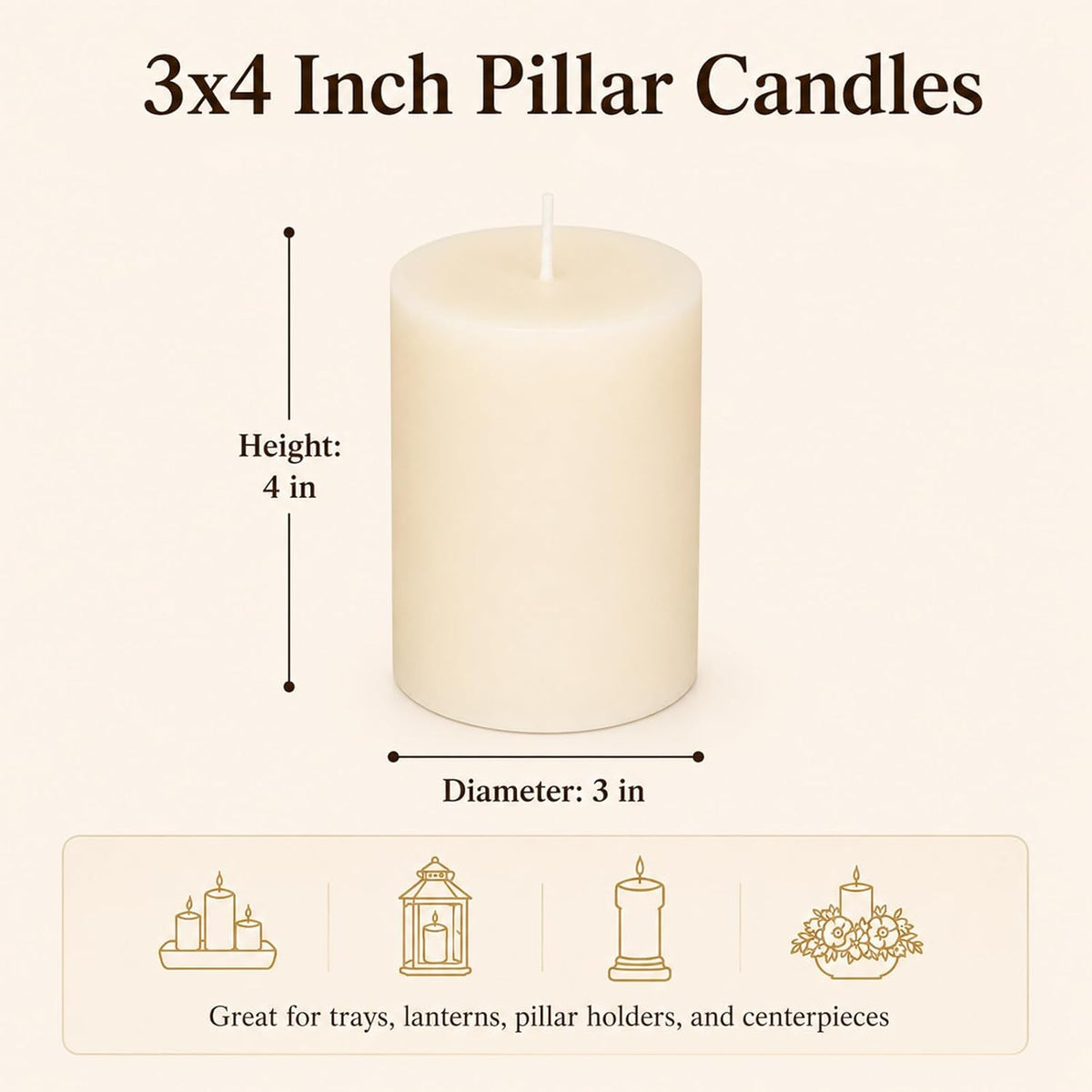 White Soy Pillar Candles,Non-Toxic,3x4 Inch, 55-Hour,Unscented,3 Pack