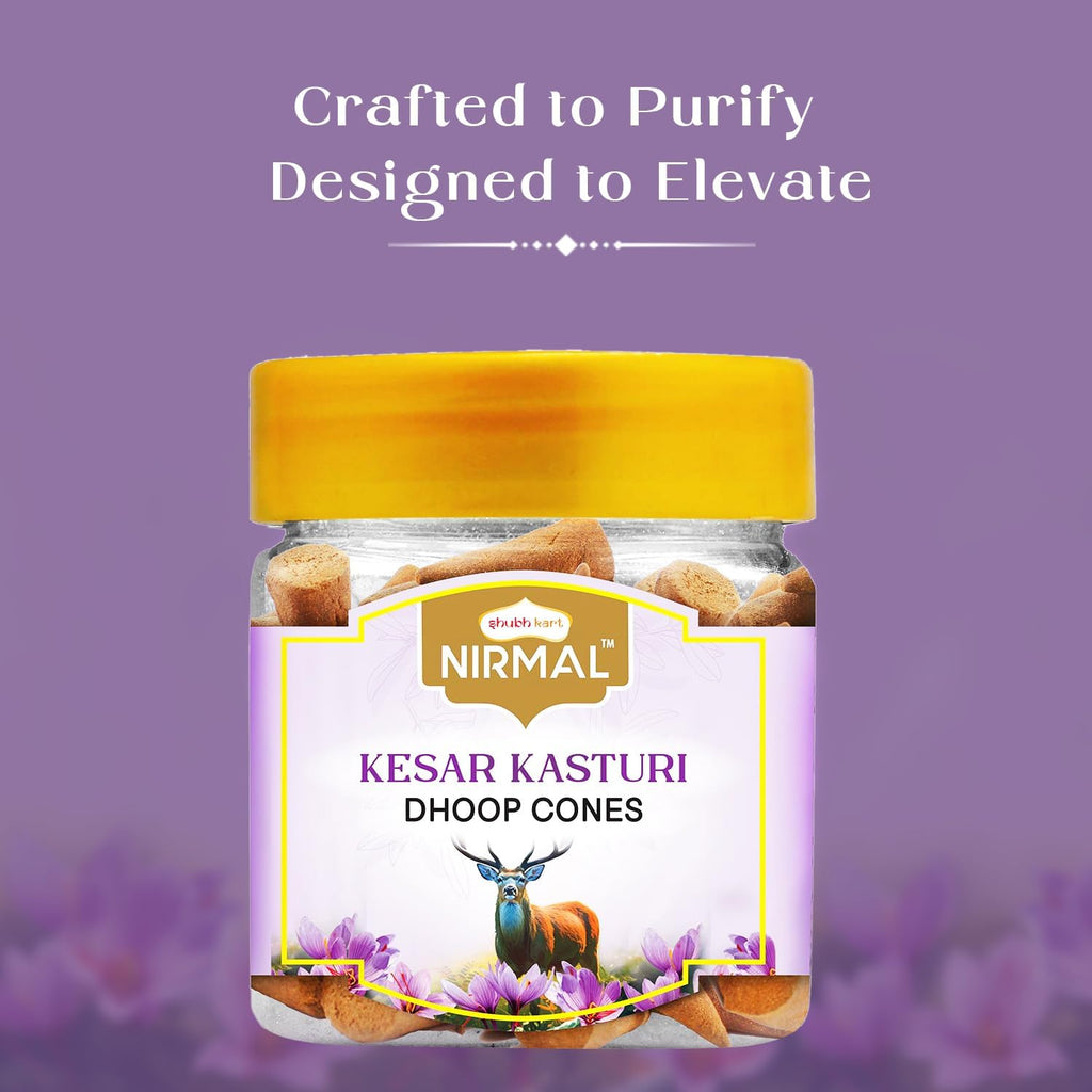 Shubhkart Premium Kesar Kasturi (Saffron Musk) Dhoop Cones/Incense Cones – 60 Count Box. Charcoal-Free Rich Dual Fragrance Incense for Mystical Meditation, Yoga & Exotic Home Ambiance