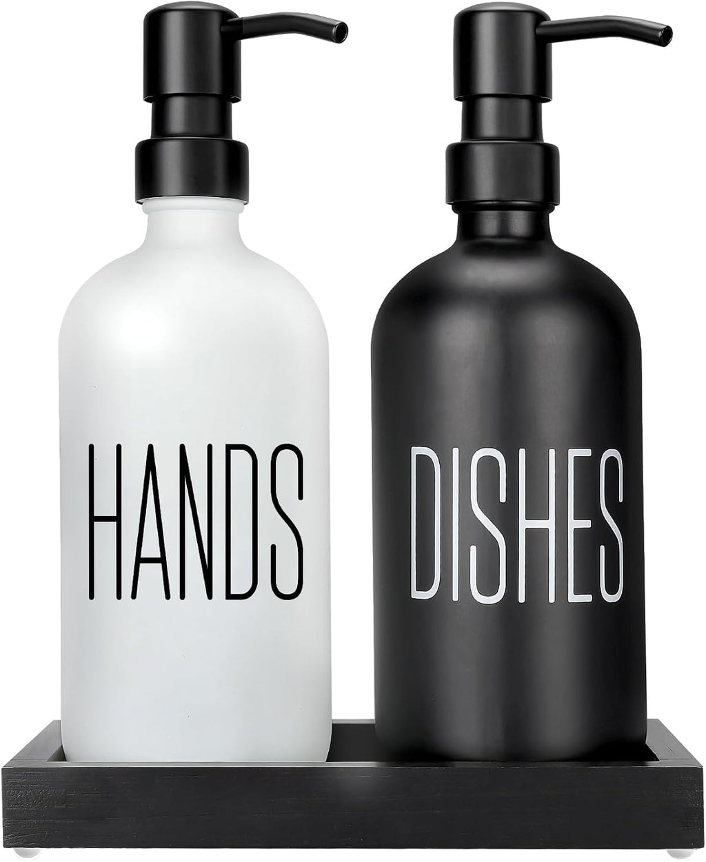 Kitchen Soap Dispenser Set with Silicone Tray, Premium Glass Hand and Dish Soap Dispenser Set for Kitchen Sink, Rustproof Stainless Steel Pump, Modern Kitchen Décor & Versatile Gift for Any Occasion