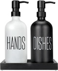 Kitchen Soap Dispenser Set with Silicone Tray, Premium Glass Hand and Dish Soap Dispenser Set for Kitchen Sink, Rustproof Stainless Steel Pump, Modern Kitchen Décor & Versatile Gift for Any Occasion
