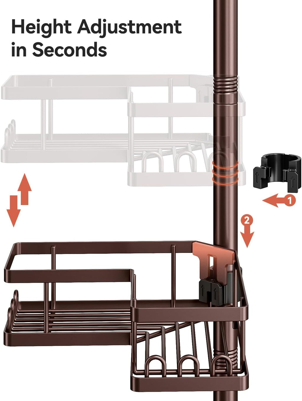 YASONIC Corner Shower Caddy Tension Pole, Adjustable Shower Shelves, Rust-Resistant Shower Organizer, No-Drill 3-Step Installation, Bathroom Shelves for Renters & Family, Bronze