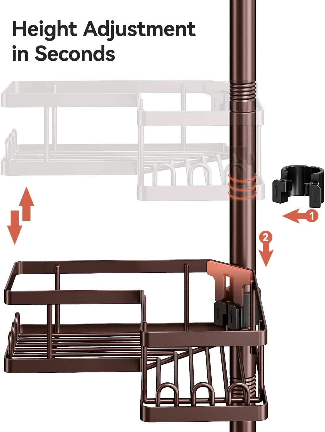 YASONIC Corner Shower Caddy Tension Pole, Adjustable Shower Shelves, Rust-Resistant Shower Organizer, No-Drill 3-Step Installation, Bathroom Shelves for Renters & Family, Bronze