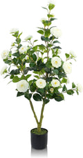 Artificial Camellia Tree, 4FT White Faux Camellia Plant Indoor, Realistic Artificial Tree with Flowers for Home Office Living Room Bedroom Outdoor Porch Patio Yard Garden Housewarming Decor