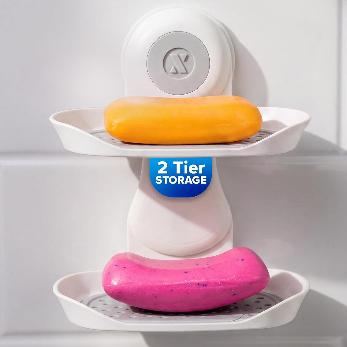 SlipX Solutions Strong Hold Suction Cup Double Tray Soap Dish for Shower