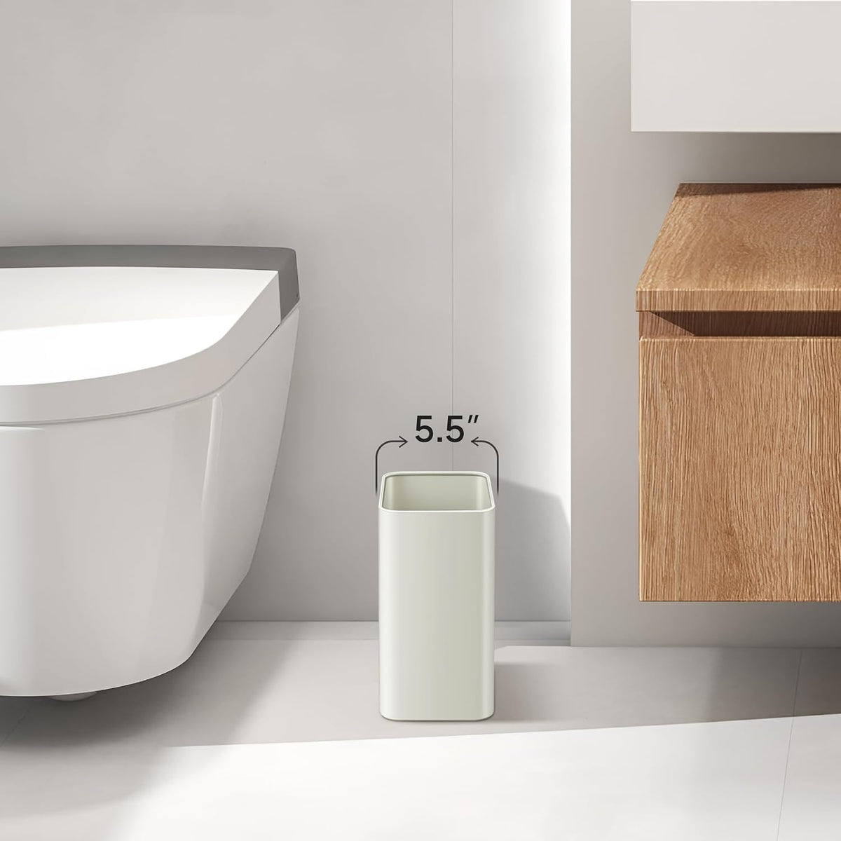 TIPGO Small Bathroom Trash Can, 2.1 Gallons, Under Sink Wastebasket, Cream
