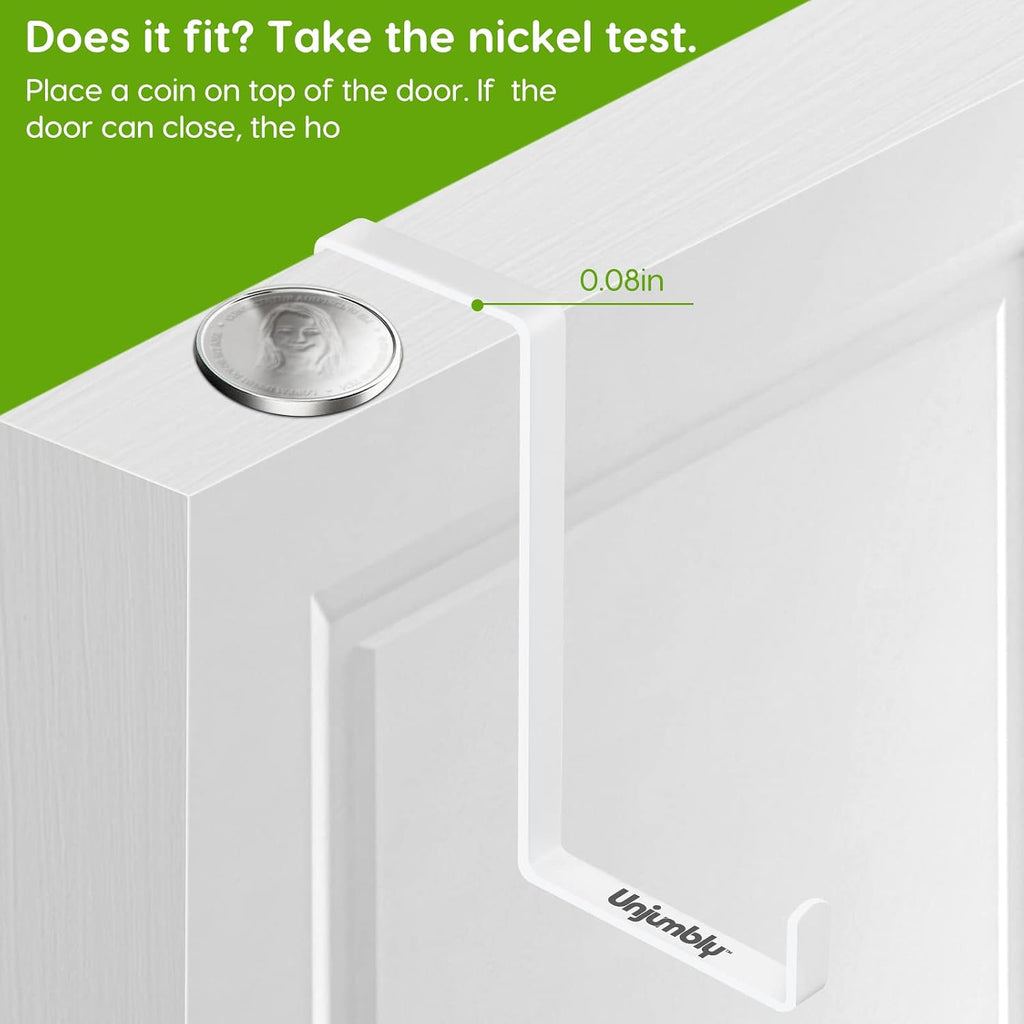 4 Pack Over The Door Hooks - Fitting Door Width Between 1 3/8" and 1 3/4", Reversible Door Hangers for Hanging Clothes, Towels, Coats and More (White)