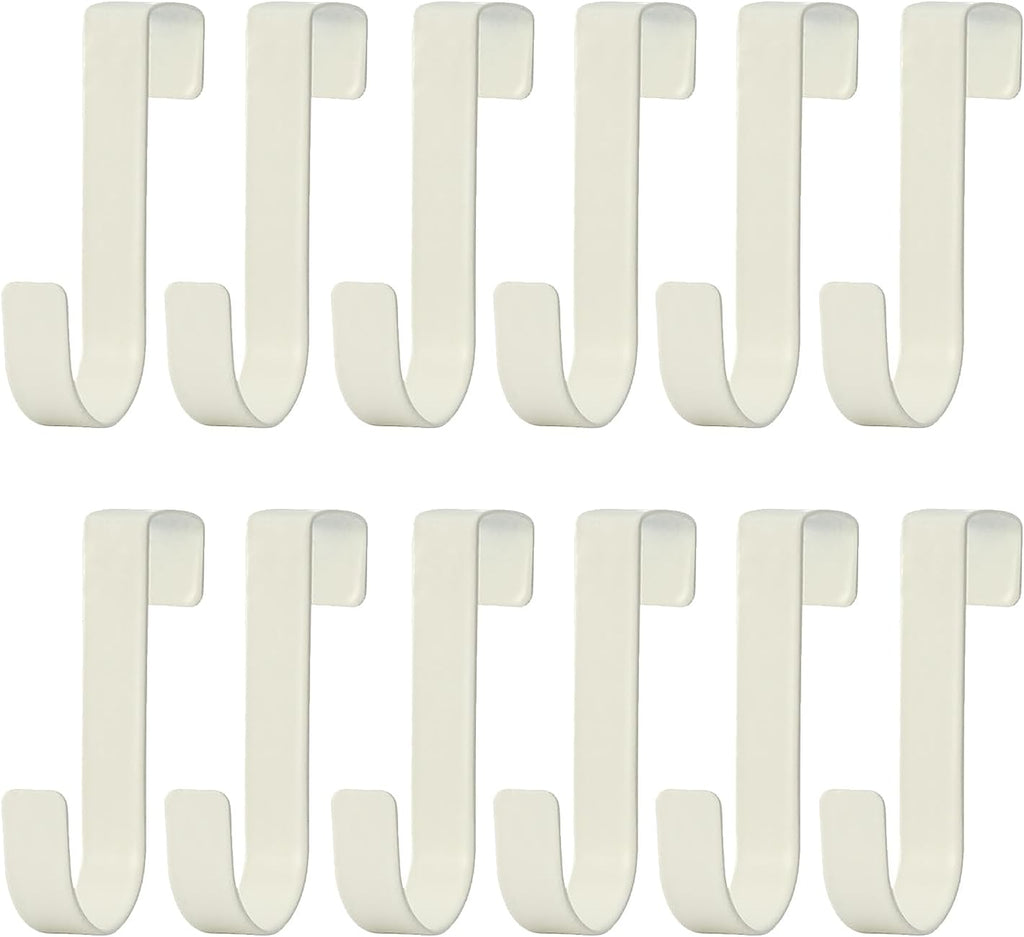 Over Cabinet Door Hooks, 12 Pack White Heavy Duty Metal J-Hooks for Kitchen, Bathroom, Laundry Room, Cabinet Hooks for Hanging, Hold Up to 7 lbs, Space-Saving Organizer