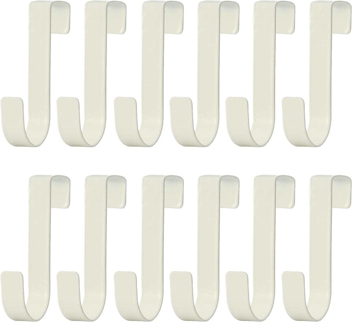 Over Cabinet Door Hooks, 12 Pack White Heavy Duty Metal J-Hooks for Kitchen, Bathroom, Laundry Room, Cabinet Hooks for Hanging, Hold Up to 7 lbs, Space-Saving Organizer
