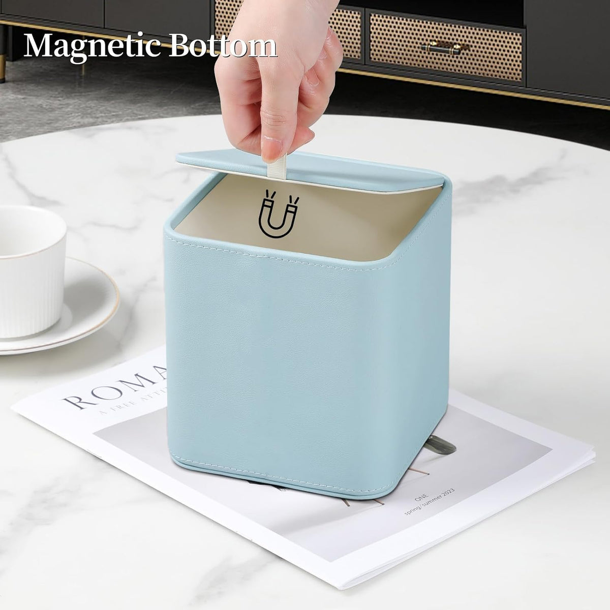 PU Leather Tissue Box Cover Square Tissue Box Holder, Blue