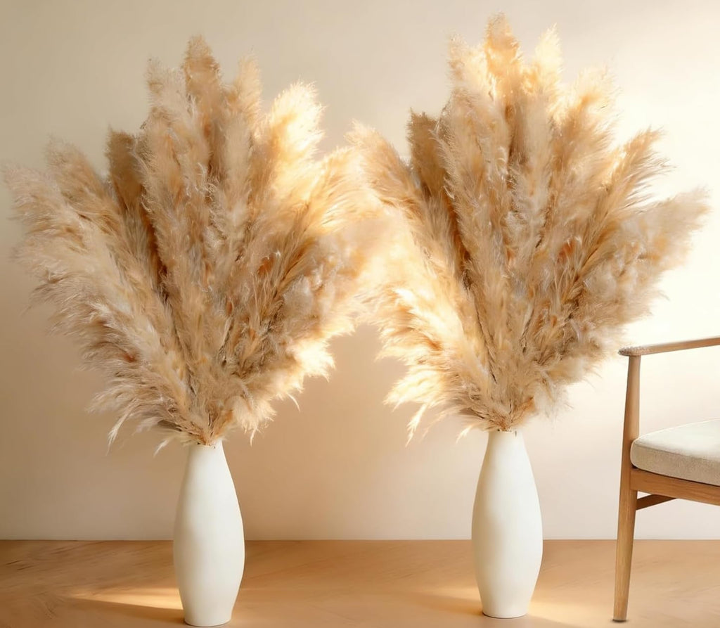 12 Stems 46" Tall Pampas Grass Decor Extra Fluffy Natural Dried Flowers
