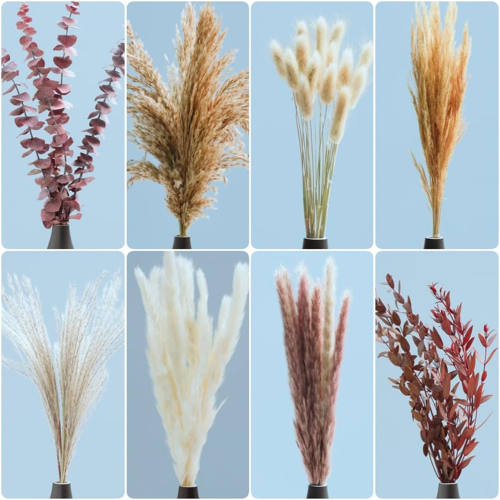 8 Kinds Natural Fall Dried Pampas Grass Flowers Bouquet, Autumn Floral