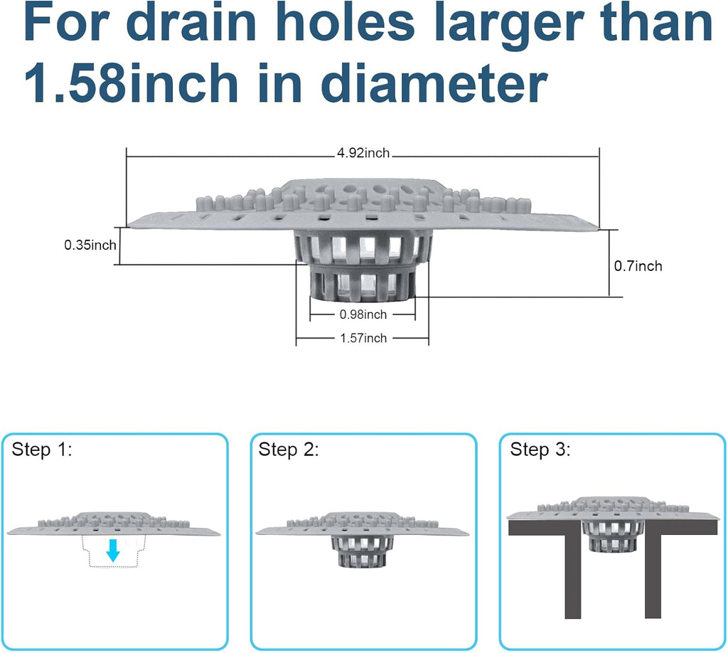 Bathtub Drain Hair Catcher, Silicone Tub Hair Catcher Drain Protector Strainer, Collapsible Shower Hair Drain Catcher Strainer for 1.48'' to 1.75'' Regular Drains, 3PCS