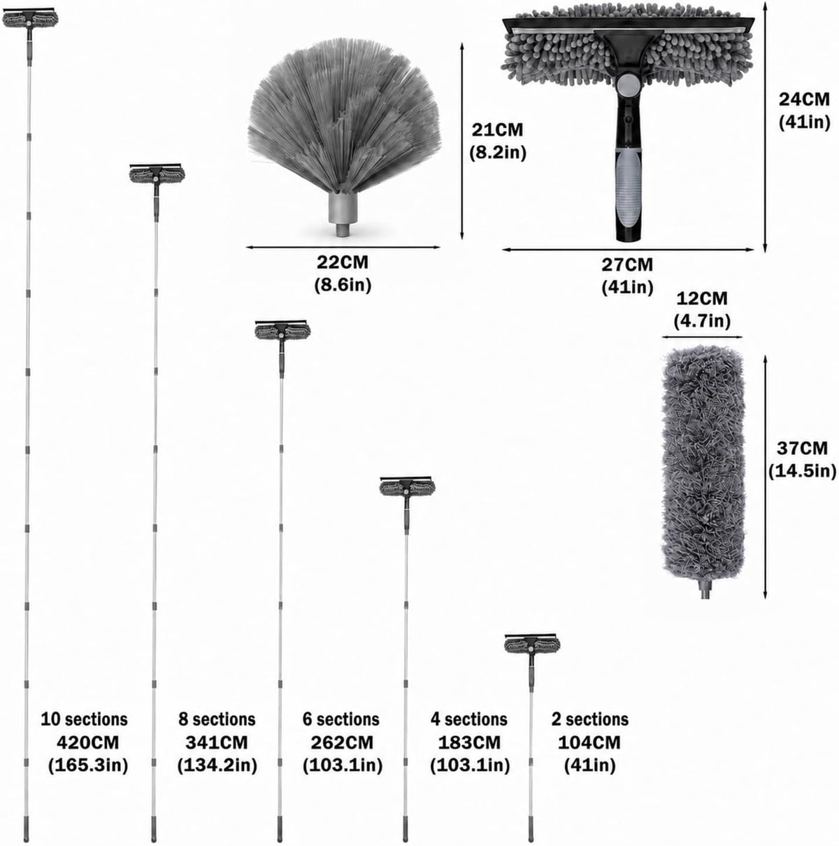 Cobweb Duster with Extension Pole,Window Squeegee, 3-in-1 Kit