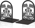 2pcs Book Ends Formula Car Metal Bookends Heavy Duty Book Stoppers Non-Slip Bookend Office for Small Large Heavy Books Textbooks Black