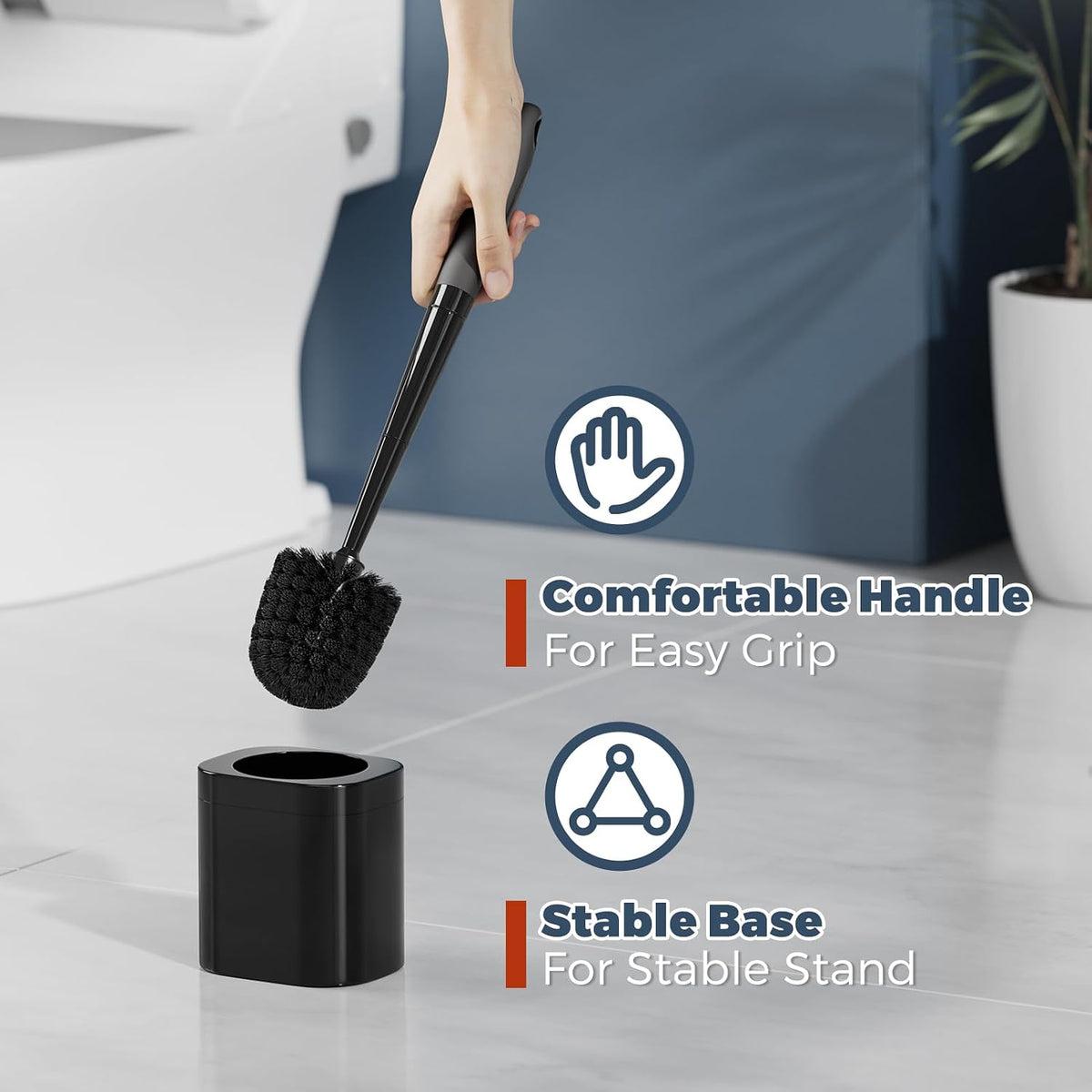 Toilet Brush and Holder Set, Space Saving, Black, 1 Pack