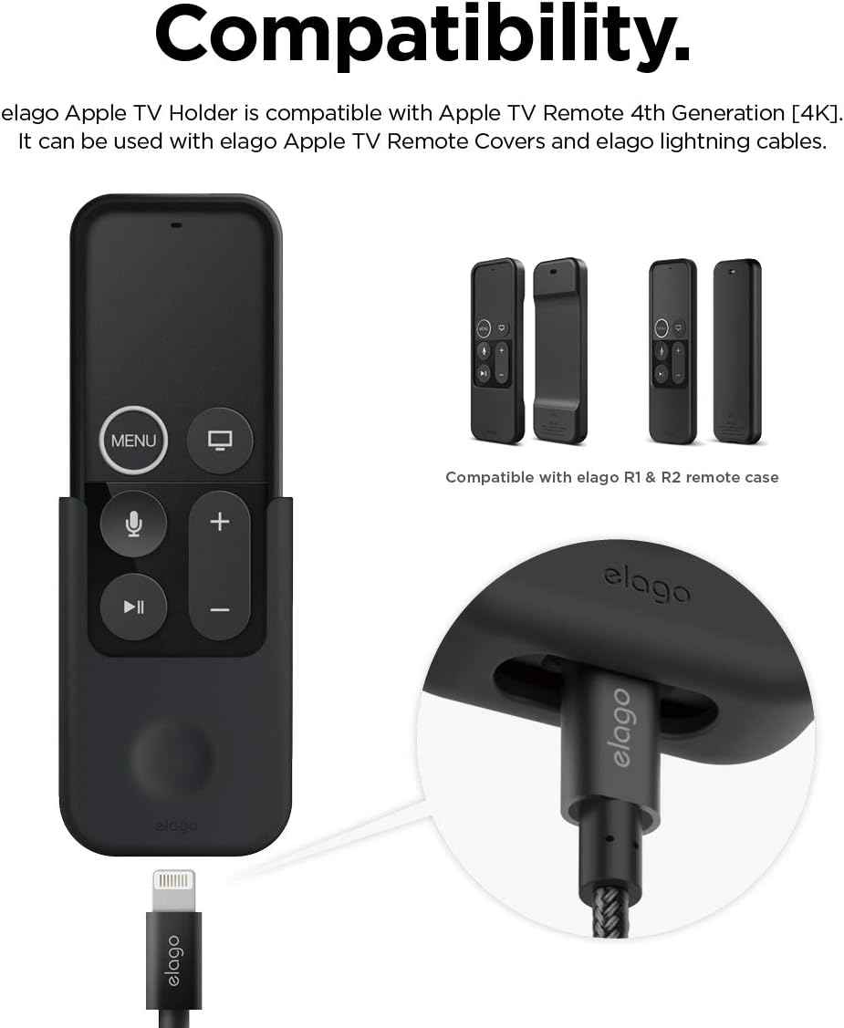 elago Apple TV Remote Holder Mount - [Gel Pad or Screw Options][Keeps It Secure][Cable Management] - Compatible with Apple TV Remote 4K / 4th Generation