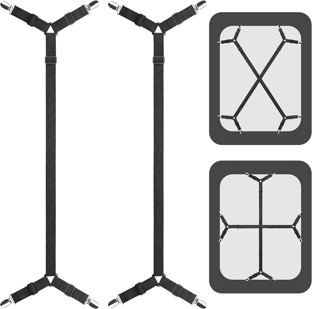 ACEDÉCOR Sheet Straps, Fitted Sheet Clips Under Mattress Keeping Sheets in Place, Bed Sheet Holders Straps for Twin, Full, Queen, King(Black)