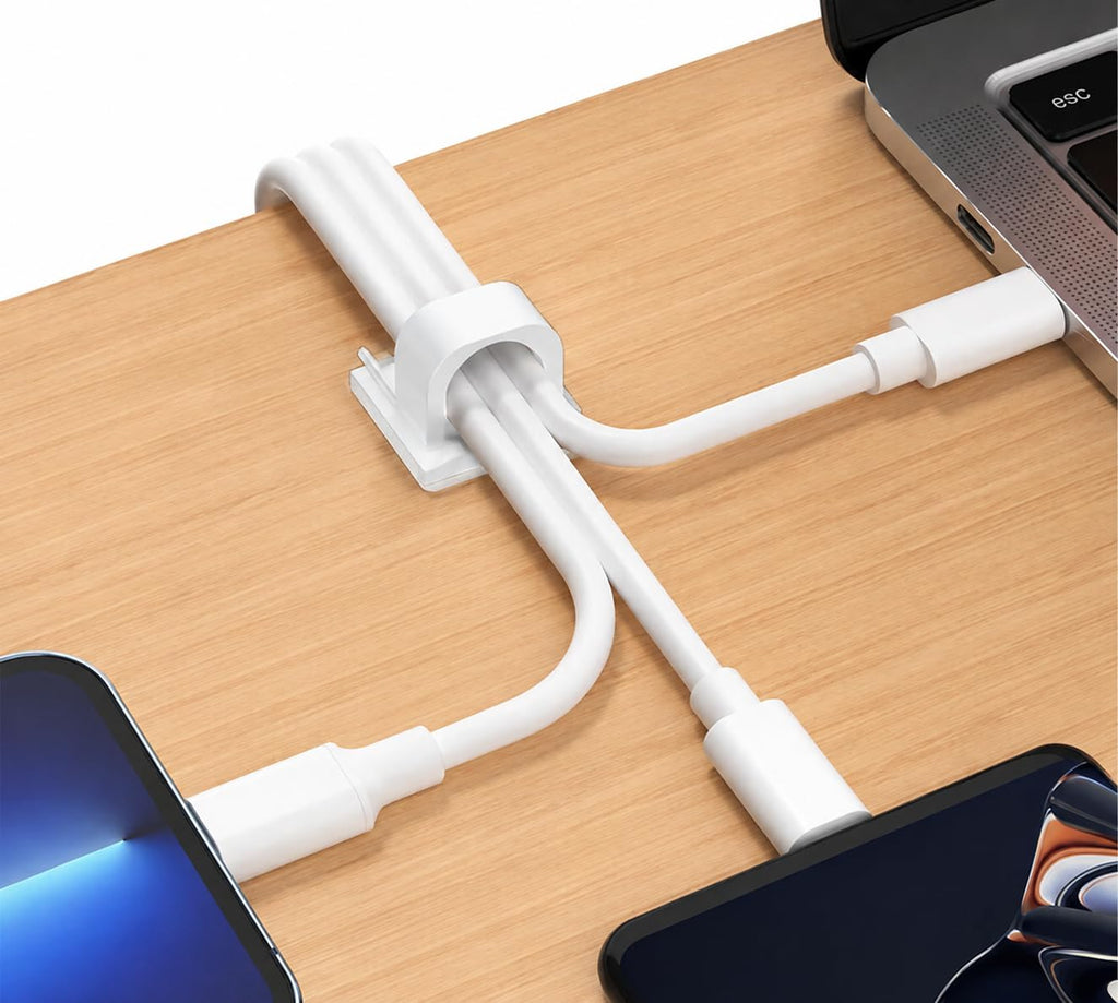 Elfcam® - 30 Piece Adhesive Cable Clips for Ethernet Network Cable Management, Cable Ties and Cords for Home or Office, White (Set of 30)