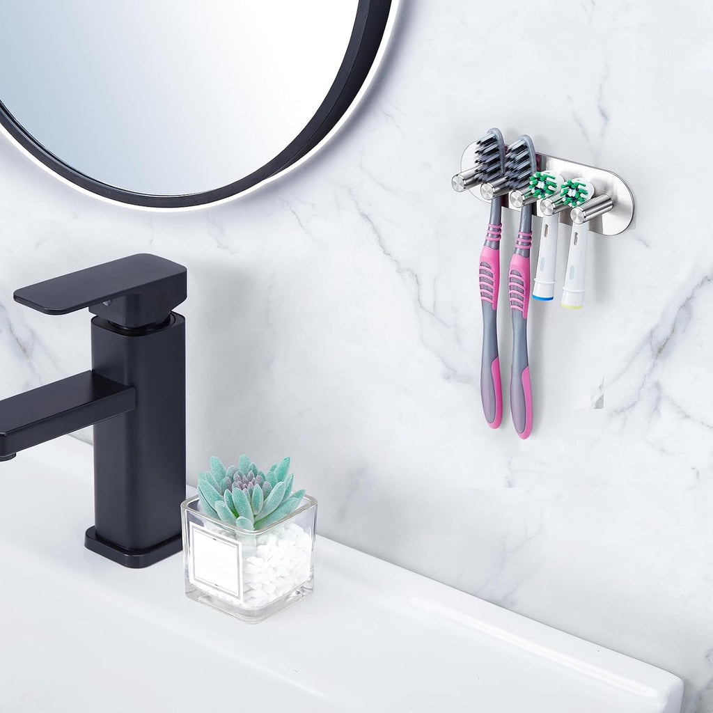 Electric Toothbrush Head Holder, Toothbrush Holders Wall Mounted, Adhesive Tooth Brush Head Holder Organiser, Electric Toothbrushs Holder, Shower Tooth Brushing Holder (Silver, Large)
