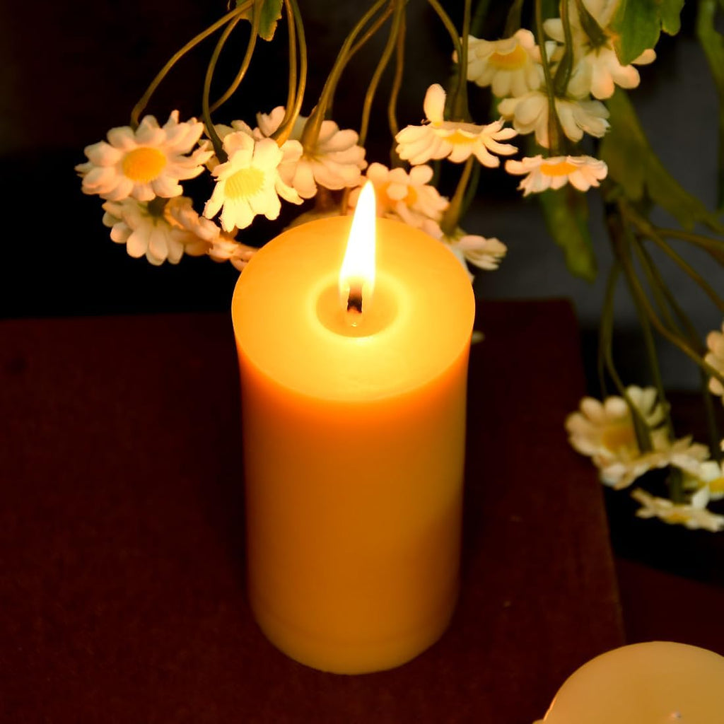 6 Pack 2 inch Thick Natural Beeswax Pillar Candle 4 inch Tall, Yellow