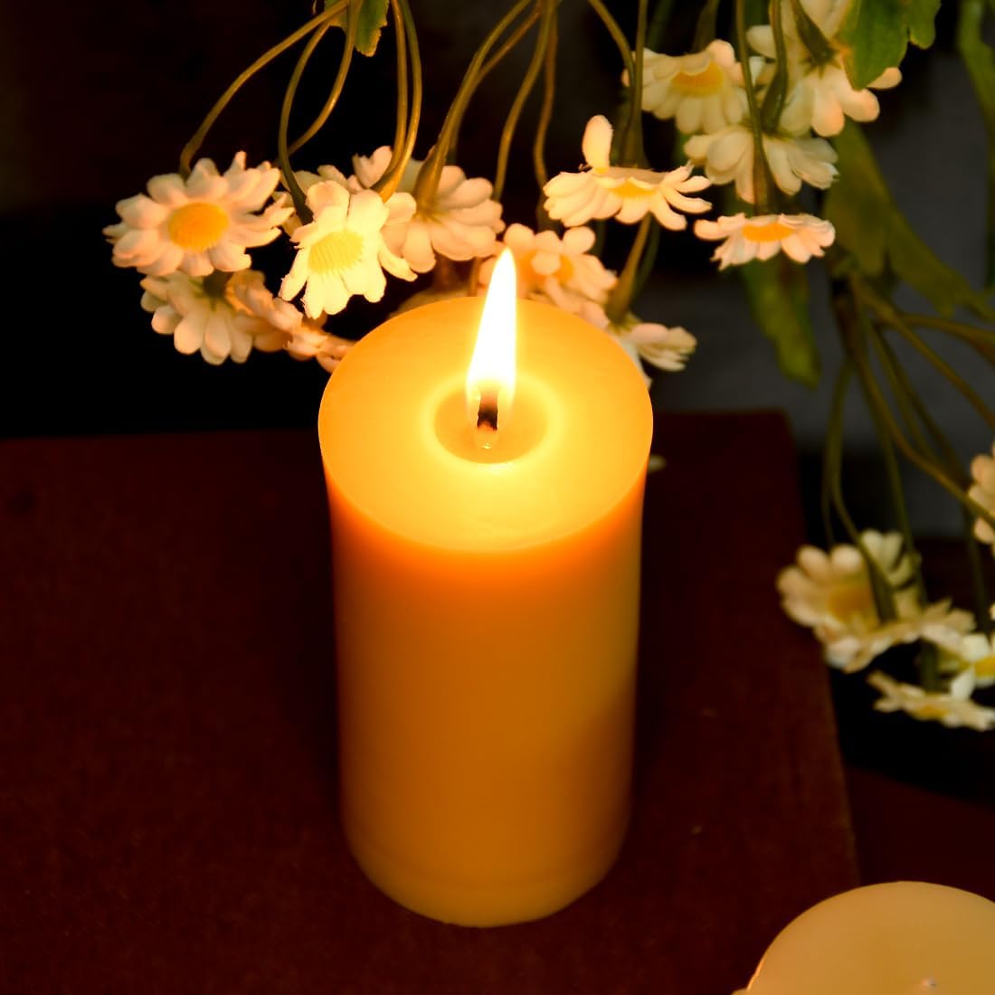 6 Pack 2 inch Thick Natural Beeswax Pillar Candle 4 inch Tall, Yellow