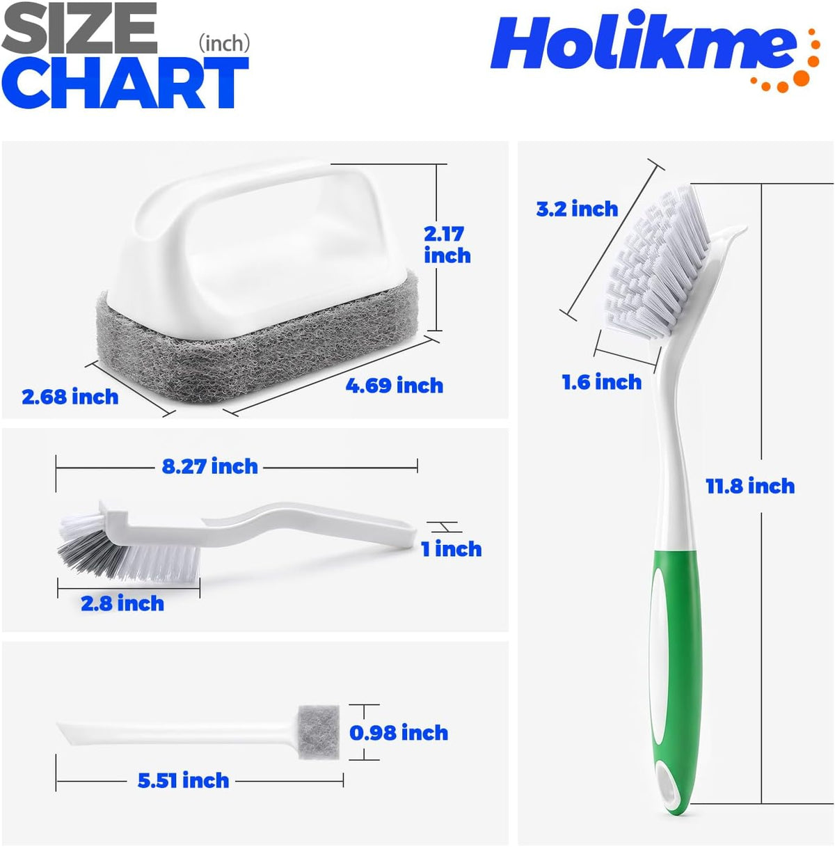 Holikme 6 Pack Dish Brush Set with Handle for Cleaning, Green