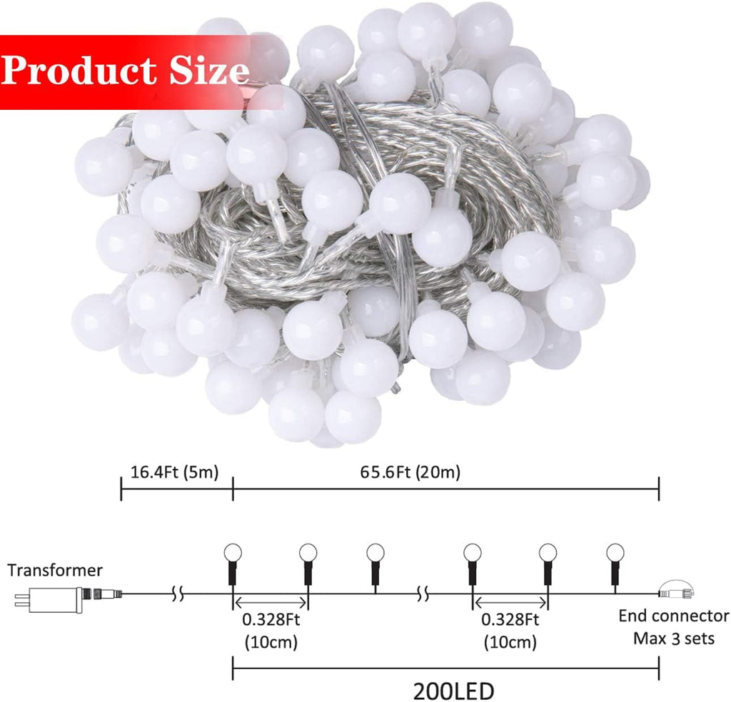 AWQ 200 LED Christmas Fairy String Lights for Xmas Decoration White