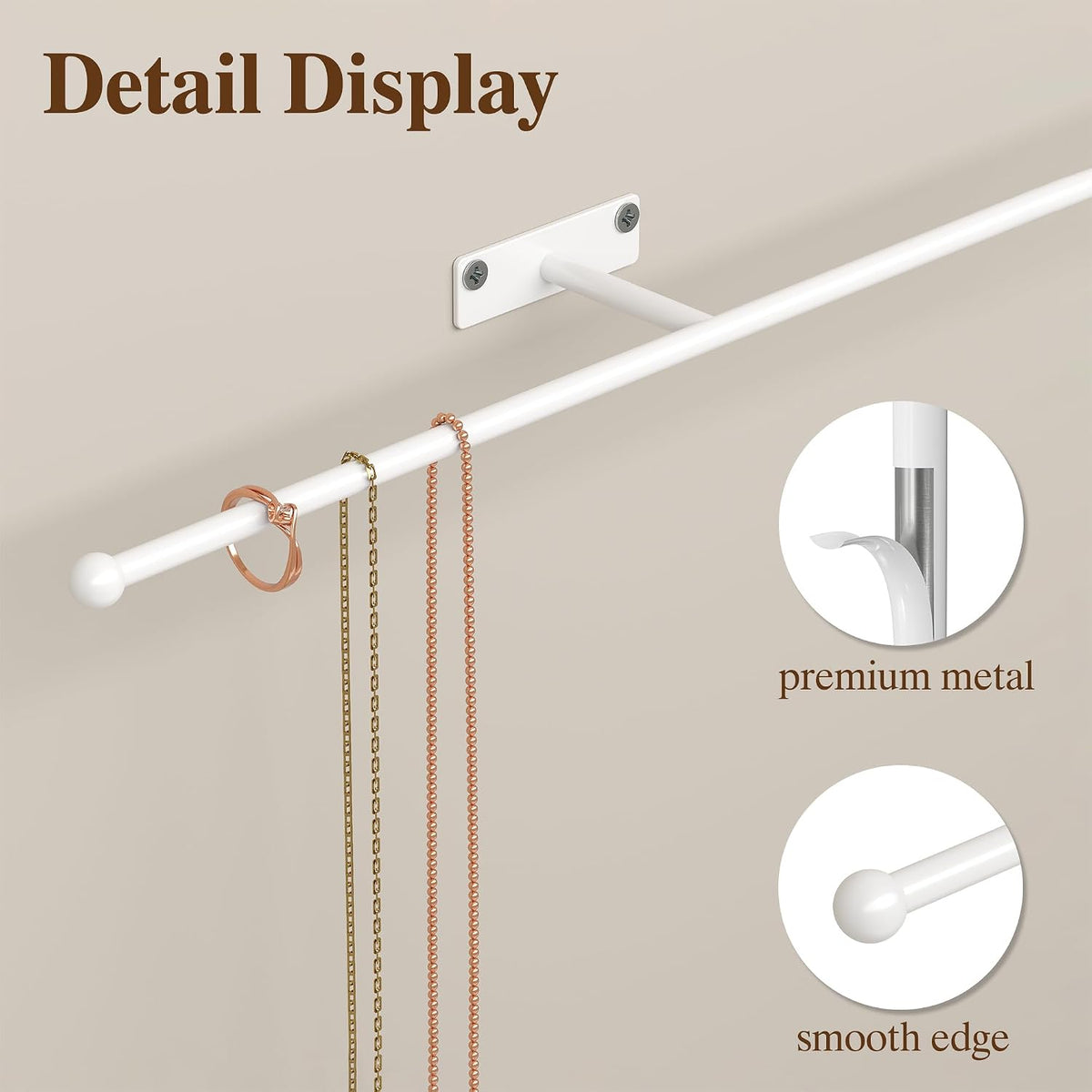 Wall Hanging Jewelry Organizer 12.6", Screw Included, White 2-Pack