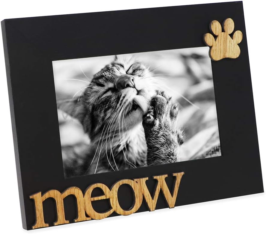 Isaac Jacobs 4x6 Black Wood Sentiments Cat Meow” Picture Frame