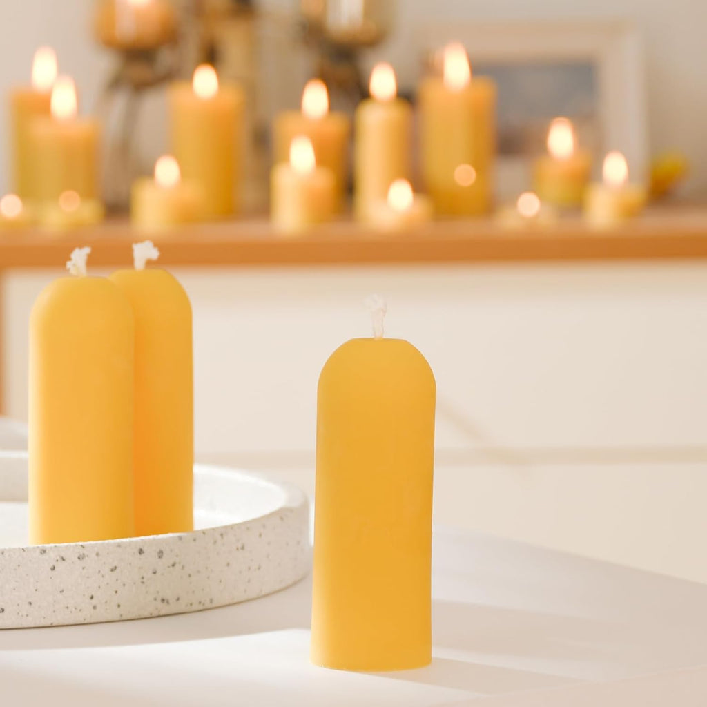 4PCS 3.5"x1.3" Handmade Pure Beeswax Small Pillar Candles, Natural