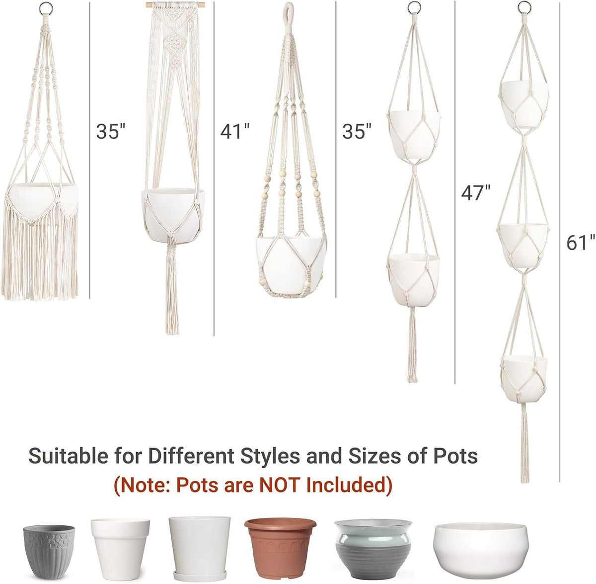 Mkono Macrame Plant Hanger 5 Pack Indoor Hanging Planters Basket with Hooks