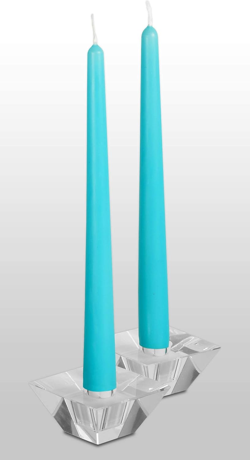 Hyoola Tall Taper Candles - 14 Inch Turquoise Dripless, Unscented Dinner Candle, Paraffin Wax with Cotton Wicks - 12 Hour Burn Time (Pack of 12) - Light Blue