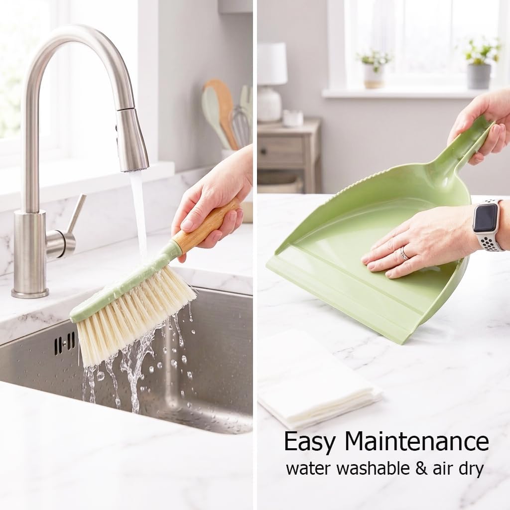 Dust Pan and Brush - Hand Broom Dustpan Set, Broom with Dustpan Como Set, Dustpan and Brush Set for Pet, Car, Dorm, Comping (Green)