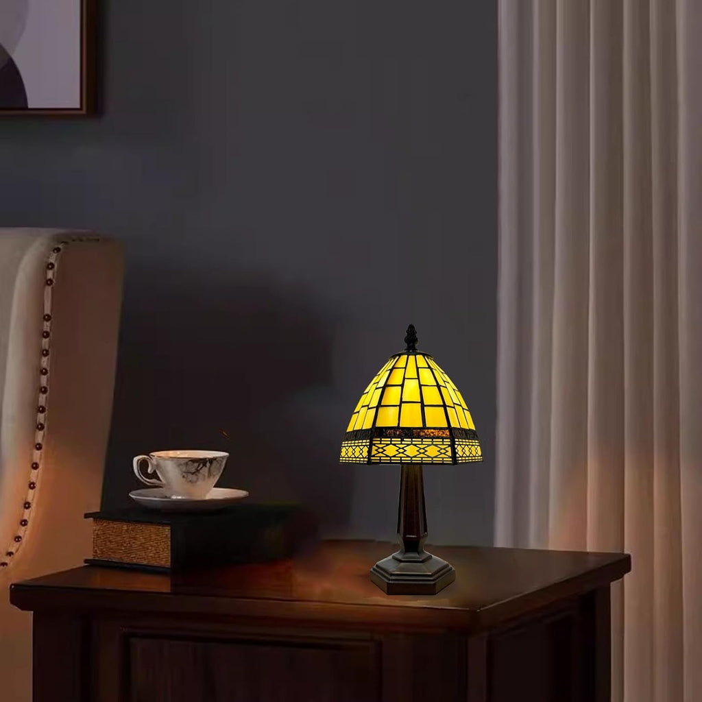 Tiffany Small Table Lamp for Living Room,3 Color Temperature Gold Stained Glass Table Lamps for Dining Room,6X6X13Inch Bedroom Bedside Nightstand Night Light for Bedroom W/LED Bulb