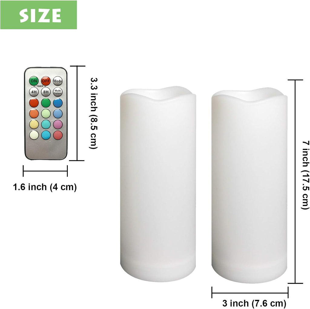 2 Pack Color Changing LED Flameless Pillar Candles with Remote, 3” x 7”