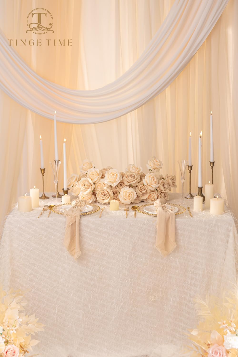 TINGE TIME Champagne Artificial Flowers Combo Box Set, 16PCS Fake Rose Silk Flower w/Stem for DIY Wedding Bouquets Centerpieces Baby Shower Party Home Spring Decoration (Champagne & Beige)
