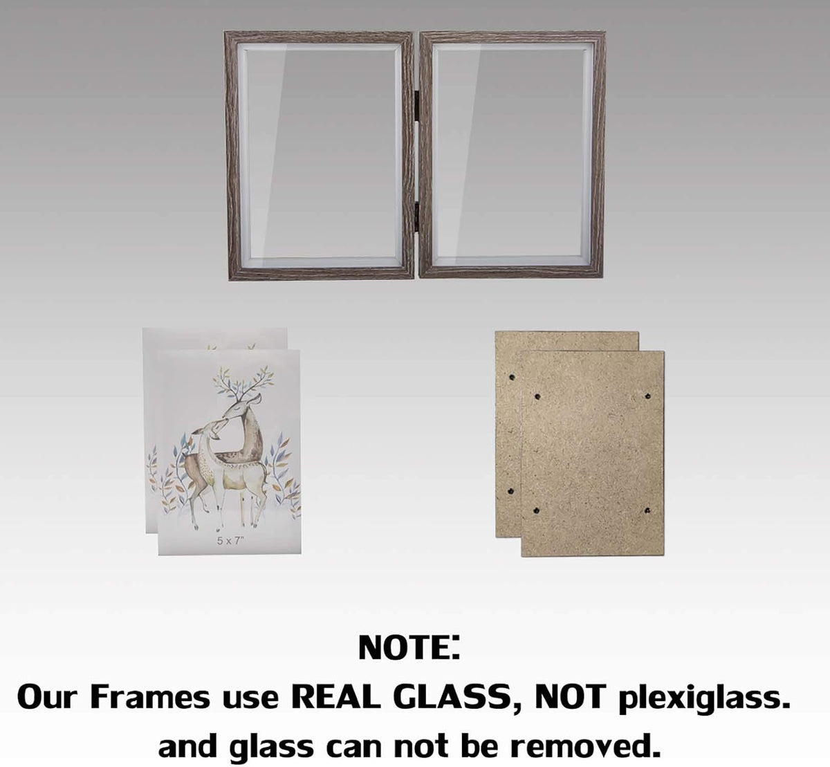 WUTL 5x7 Picture Frame Double Frame Shadow Box with Glass Front Wood Grey