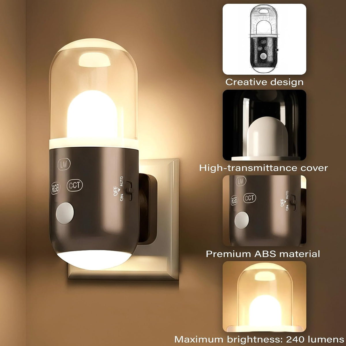 Night Light Plug into Wall with Motion Sensor ( Coffee 2pcs )
