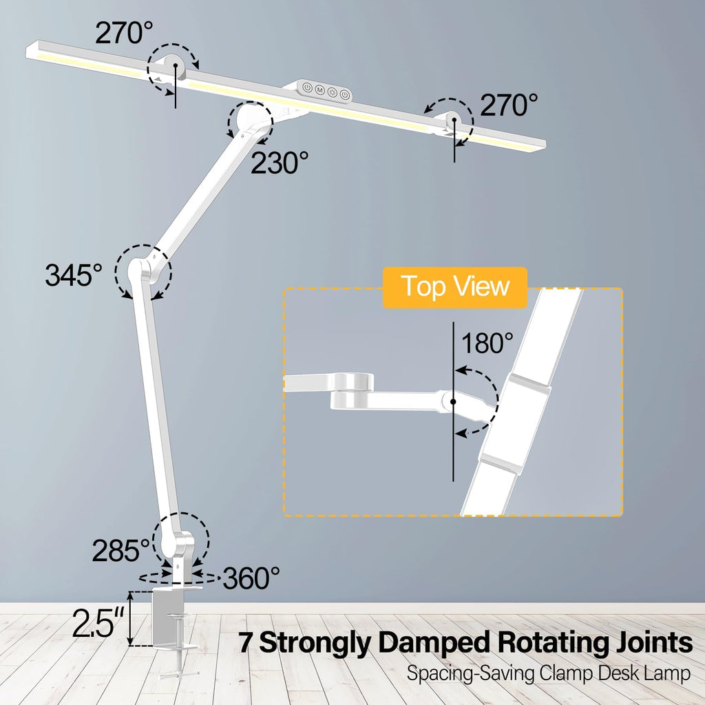 Micomlan Architect Desk Lamp with Clamp, Led Desk Lamp for Home Office with Remote Control, 24W Bright Dimmable Computer Light with Atmosphere Lighting Adjustable Table Light(Remote)