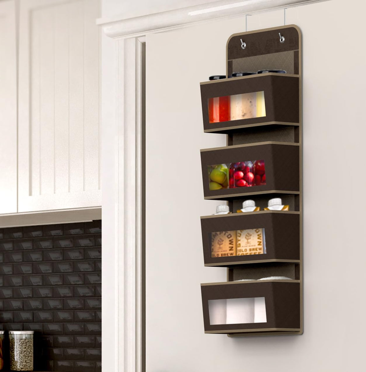 Simple Houseware 4 Clear Window Pocket Over Door Hanging Organizer, Brown