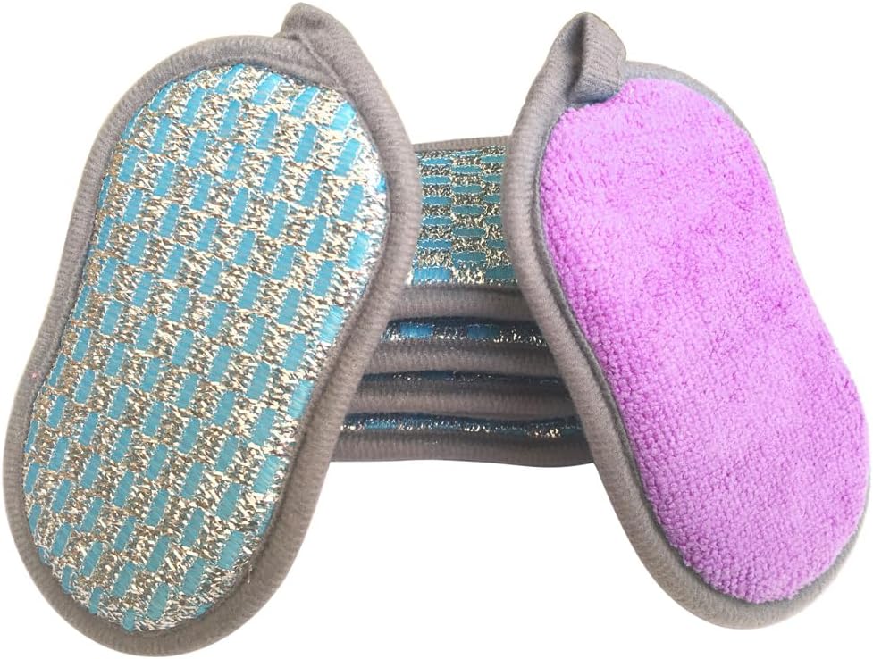 Multi-Purpose Scrub Sponges for Kitchen Scrub-it-Non-Scratch Double-Side Double-Effect Microfiber Sponge Along with Heavy Duty Scouring Power-Effortless Cleaning of Dishes Pots Pans Pack of 6 (Purple)