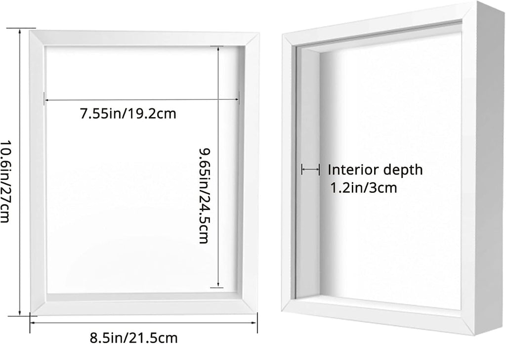8x10 Shadow Box Frame Display Case, Wood with Plexiglass, Display Case Box for Memorabilia, Medal, Crafts,Tickets and Photos, Picture Frame for Wall and Tabletop (White, 8x10)